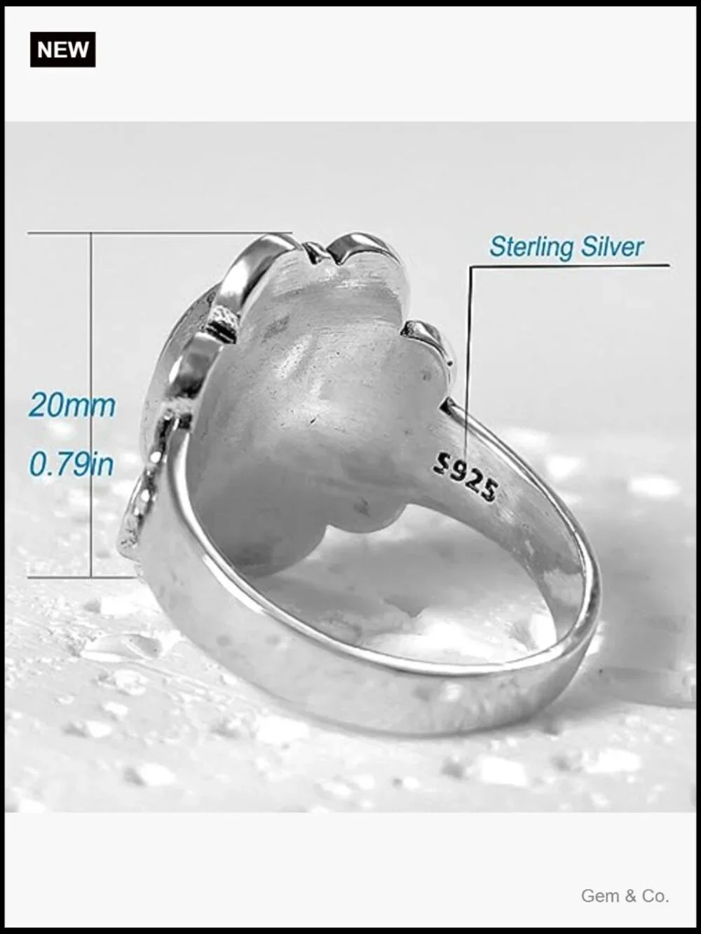 Vintage 925 Sterling Silver Statement Ring Natural Stone Wide Band Boho Chunky